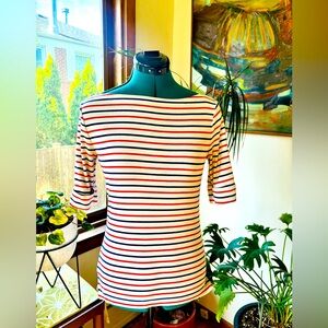 Ralph Lauren White Striped Boatneck Short Sleeve Shirt Size Small